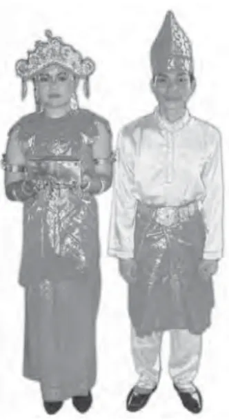 Gambar 1.3 Pakaian Adat Sumatra Selatan Pada masa sekarang pakaian adat hanya  dikenakan pada peristiwa tertentu seperti  upacara perkawinan