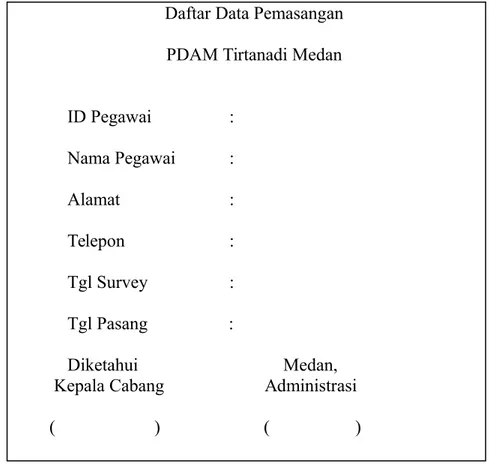 Gambar 4.4 Formulir Input Data Pemasang Sumber : PDAM Tirtanadi