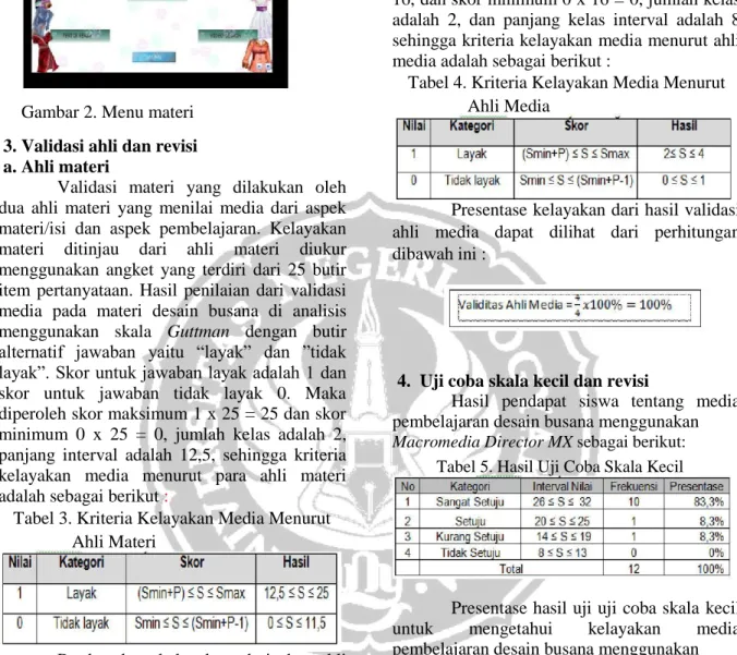 Gambar 2. Menu materi 3. Validasi ahli dan revisi  a. Ahli materi