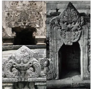 Gambar 1. Ornamen kala-makara pada Candi Kalasan,  Candi Prambanan, dan Candi Sari.