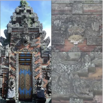 Gambar 4. Kori Agung, Ornament Karang Bhoma,  dan Ornament Makara di 