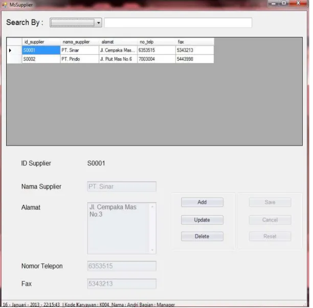Gambar 12. Form Master Supplier 