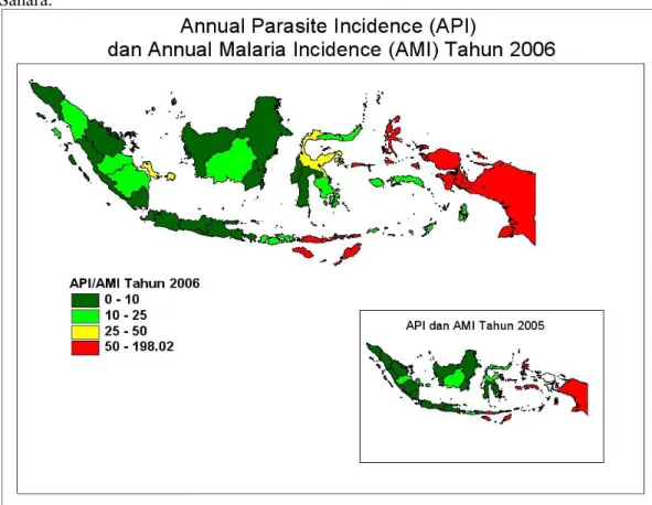 Gambar 1. Peta penyebaran infeksi malaria di Indonesia C. Etiologi