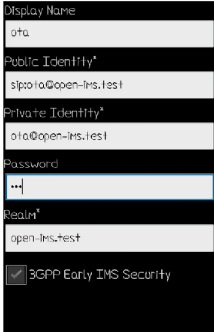 Gambar 3.9. Pengaturan identitas client pada IMSDroid 