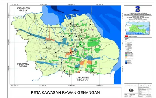 Gambar 2.6 Peta Kawasan Rawan Genangan di Kota Surabaya Sumber : Review RTRW Kota Surabaya, Bappeko 2009