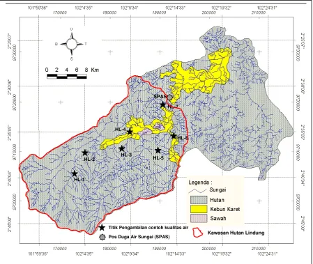 Gambar (Figure) 1. Lay out titik pengamatan hidrologi air sungai (Lay out map of river water observation points)  