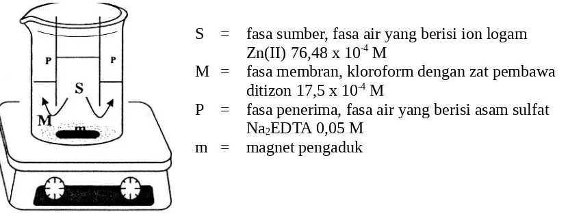 Gambar 2. Model reaktor transpor Zn(II) melalui teknik membran cair fasa ruah