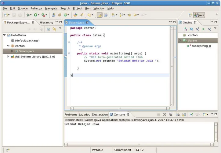 Gambar 1.7. Salam.java dengan Eclipse