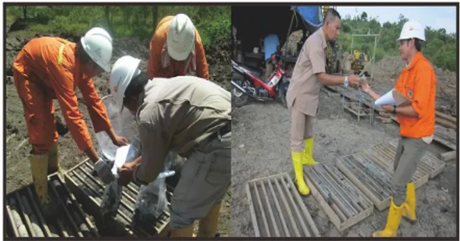 Gambar 3.2. Sampling dan Deskripsi Inti Batuan (PT. Bukit Asam,  2014) 