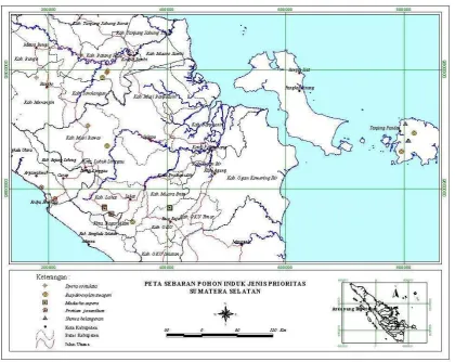 Gambar (Figure) 1. Peta sebaran pohon induk jenis prioritas Sumatera Selatan (The distribution map of South Sumatra priority species  mother trees) 