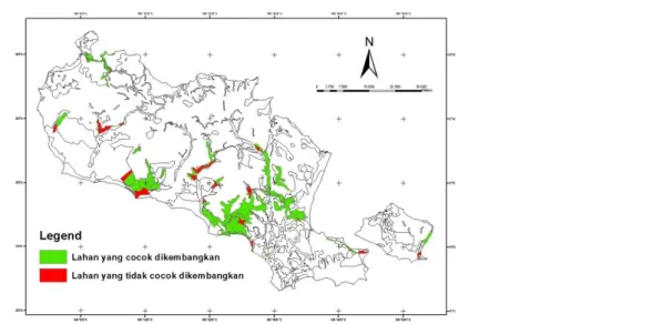 Gambar 2.  Peta potensi sumberdaya lahan untuk pengembangan pertanian padi yang sesuai dengan RTRWK Kabupaten Bangka Selatan 