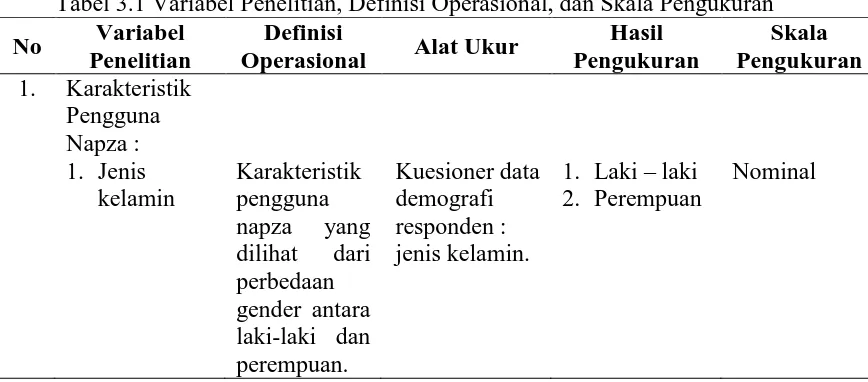 Tabel 3.1 Variabel Penelitian, Definisi Operasional, dan Skala Pengukuran Variabel Definisi Hasil Skala 