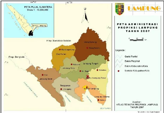 Gambar 1. Peta Administrasi Provinsi Lampung (Gumuntur, 2008).