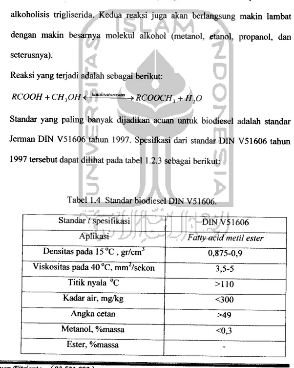 Tabel 1.4 Standar biodiesel DIN V51606.