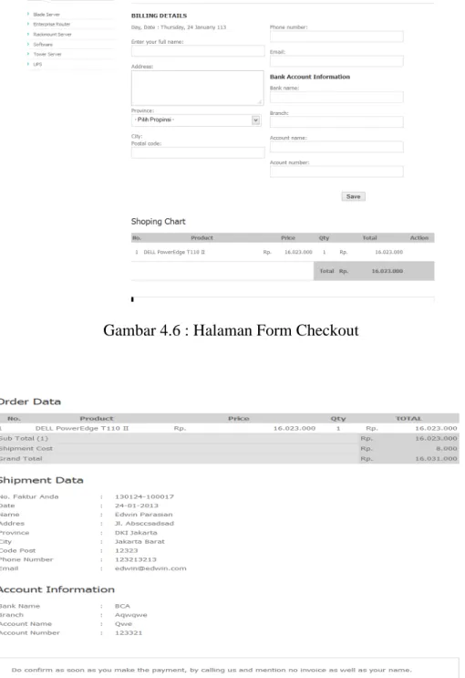 Gambar 4.6 : Halaman Form Checkout 