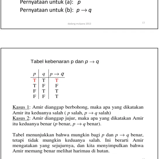 Tabel kebenaran p dan p → q    p  q  p →  q 