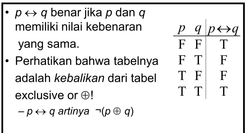 Tabel Kebenaran Biimplikasi