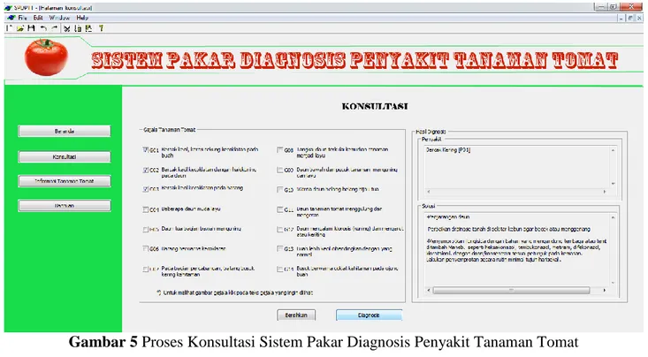Gambar 5 Proses Konsultasi Sistem Pakar Diagnosis Penyakit Tanaman Tomat 