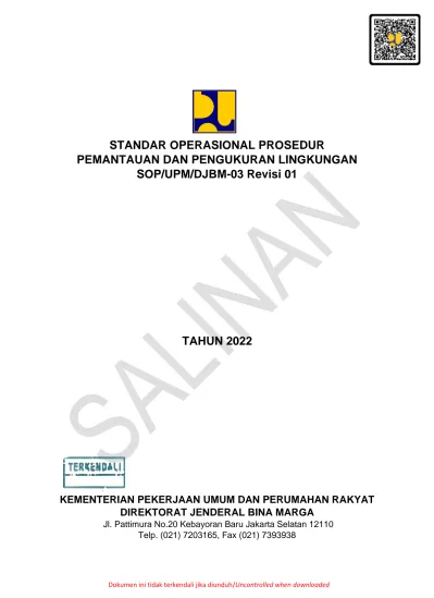 STANDAR OPERASIONAL PROSEDUR PEMANTAUAN DAN PENGUKURAN LINGKUNGAN SOP ...