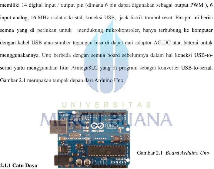 Gambar 2.1  Board Arduino Uno  2.1.1 Catu Daya 
