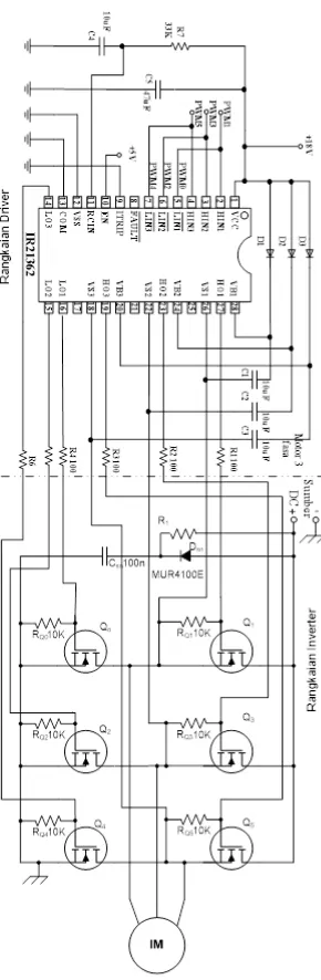 Gambar 3.7. Rangkaian daya (inverter 3-fasa.)dan driver IR21362