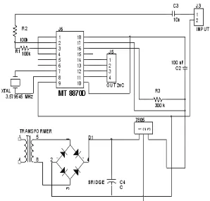 Gambar 5. Skema Rangkaian MT 8870 D  dapat dipindah-pindah dan bekerja dengan  sistem transmisi bi-directional radio  transceiver   (radio  pemancar  dan penerima  yang dapat mengirimkan dan menerima sinyal  informasi dua arah secara bergantian)