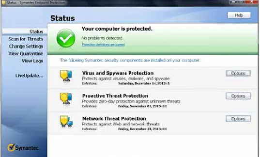 Gambar 4.8. Symantec Endpoint Protection Terhubung Dengan Server  Gambar 4.8 menunjukan Symantec Endpoint Protection telah terhubung  dengan server dan sistem secara otomatis akan  up to date