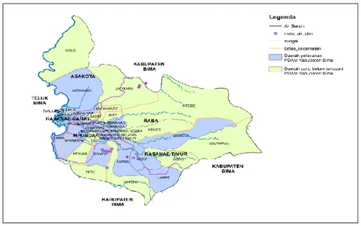 Gambar 1.2.  Peta Daerah Cakupan Pelayanan PDAM di Kota Bima 