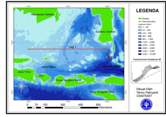 Gambar 2. Peta Lokasi Penelitian dan Track Sounding di Laut Flores 
