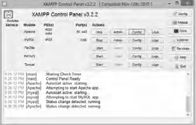 Gambar 1.3  Xampp Control Panel untuk mengaktifkan maupun  konfigurasi web server Apache 