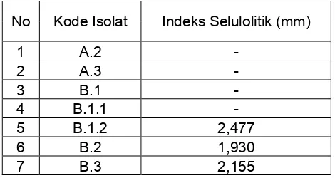 Tabel 2. Uji Aktivitas Selulolitik pada Isolat Bakteri Sampel Eucheuma sp.