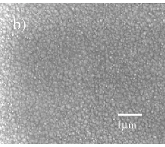 Gambar 4  Hasil karakterisasi  SEM pada film tipis GaN  di atas lapisan   penyangga                     a)  25 nm , b) 56 nm