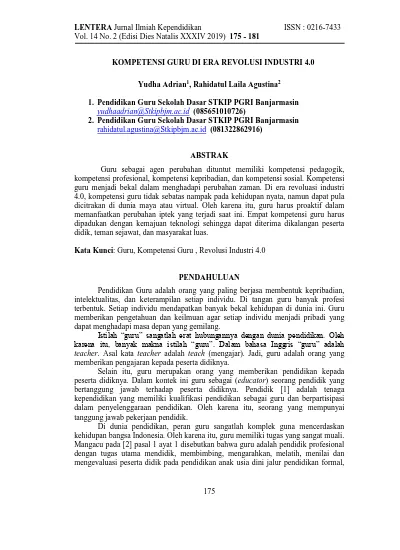 LENTERA Jurnal Ilmiah Kependidikan ISSN : Vol. 14 No. 2 (Edisi Dies ...