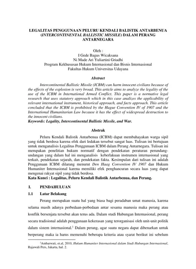 LEGALITAS PENGGUNAAN PELURU KENDALI BALISTIK ANTARBENUA ...
