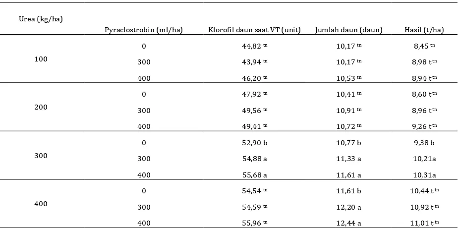 Tabel 4. Analisis varian pada variabel intensitas kehijauan daun saat fase R4 (BWD R4),  jumlah daun (Jml Dn), panjang tongkol (PjgTkl), diameter tongkol (Dm Tkl), bobot 500 biji (Bbt 500 Bj), rendemen biji (Rdmn), index panen (HI), dan hasil 
