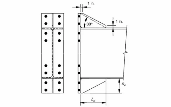 Gambar 6.5. Tata letak dan geometri pengaku pelat-ujung untuk 8ES.  Geometri untuk 4ES yang mirip