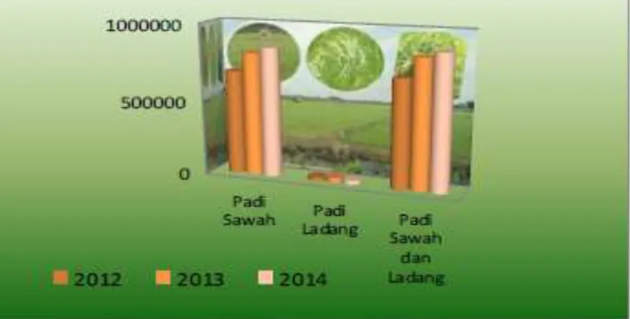 Gambar 1 :  Produksi Padi sawah dan ladang di Kabupaten Tasikmalaya                       Tahun 2012 – 2014 (BPS, Kab