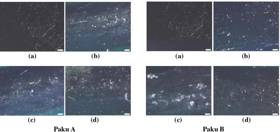 Gambar 3.6 (a).2 lapisan cat, (b).2 lapisan cat+1% Inhibitor, (c).2 lapisan cat+2% inhibitor, (d).2 lapisancat+3% inhibitor.