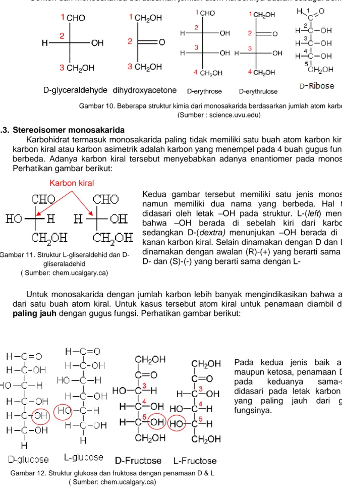 Gambar 10. Beberapa struktur kimia dari monosakarida berdasarkan jumlah atom karbonnya  (Sumber : science.uvu.edu)  
