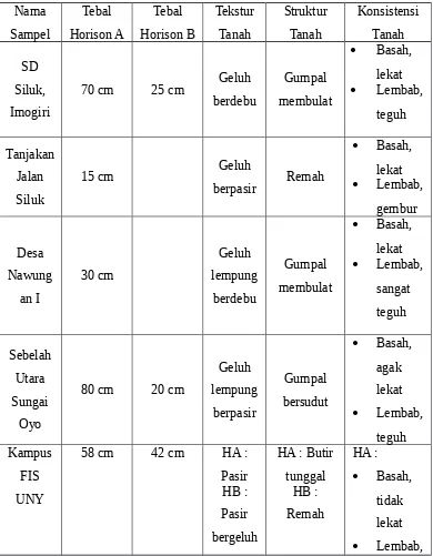 Tabel 2.1 Data sampel tingkat perkembangan tanah dengan indeks profil tanah.