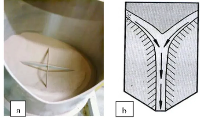 Gambar 17. Ilustrasi Pola Penurunan Material Pada Aliran Funnel Flow (Schulze, 2008)