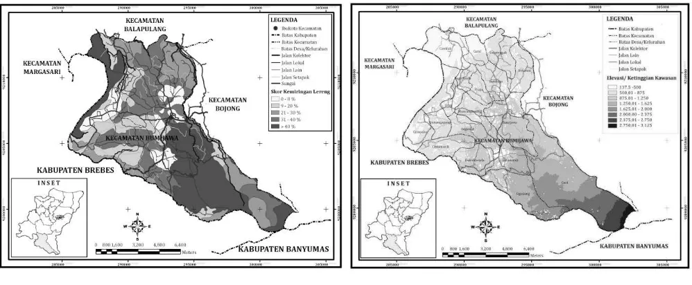 Gambar 7. Kondisi Topografi  (a)  dan ketinggian Wilayah (b) di Kecamatan Bumijawa
