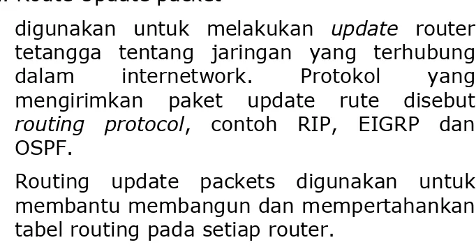 tabel routing pada setiap router.  