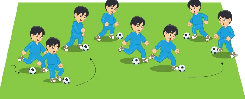 Gambar 1.20 Aktivitas pembelajaran menggiring bola dengan mengikuti gerakan teman