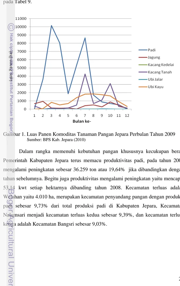 Gambar 1. Luas Panen Komoditas Tanaman Pangan Jepara Perbulan Tahun 2009         Sumber: BPS Kab