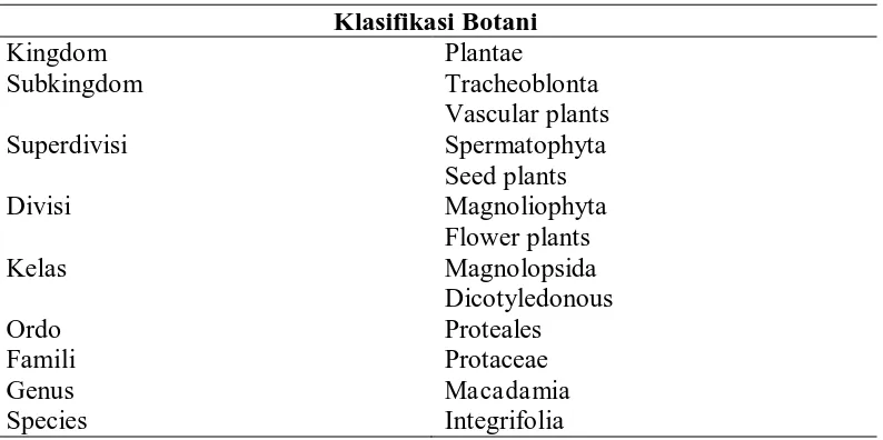 Tabel 5. Klasifikasi Botani Macadamia 