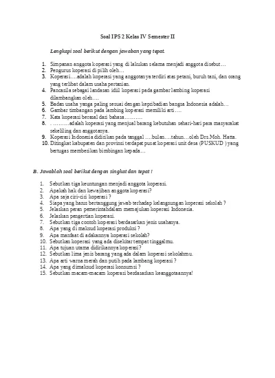 Klas 4 Soal Ips 2 Semester Ii 7560