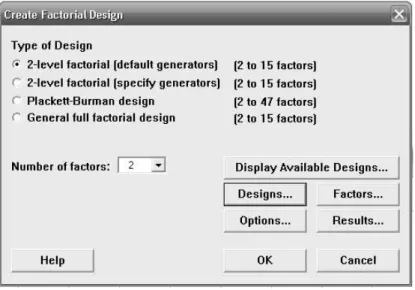 Gambar 4.8 Kotak Dialog Create Factorial Design 