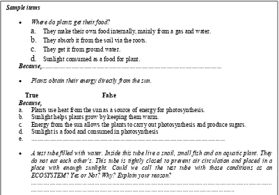 Figure 1. Examples of ECT (Ecosystem Conceptual Test) Questions Evaluating Students’ Alternative Conceptions in Ecosystem