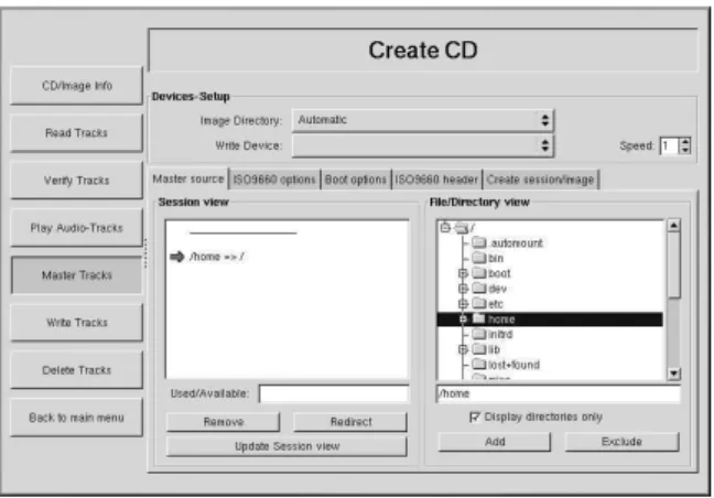 Figure 4-10. Using X-CD-Roast to Back-up Hard Drive Files